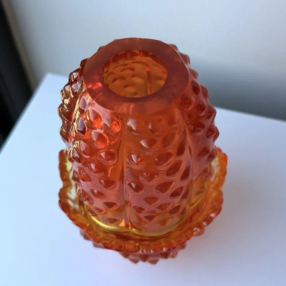 Fenton Hobnail Red Orange Amberina Glass Fairy Lamp Tea Light - Glows